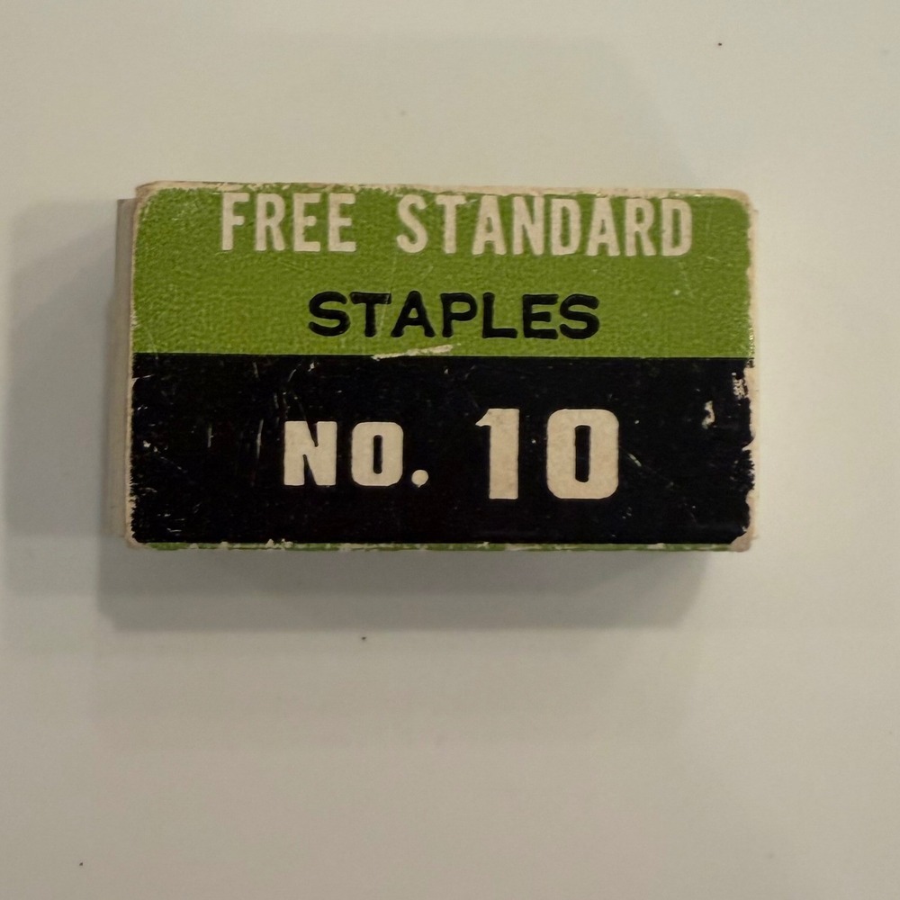 Vintage Free Standard No. 10 Staples Green Black Box Retro Office Ephemera